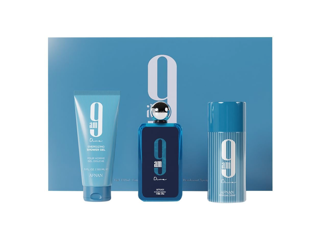 AFNAN 9AM DIVE 3PC SET 3.4 SPRAY / 5.0 S.GEL / 5.0 DEO FOR MEN